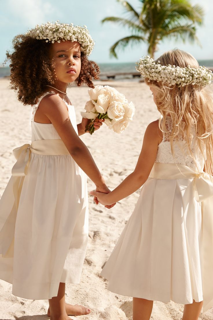 Lauren Ralph Lauren Wedding: Treat your flower girls to special extras like big bows, mini bouquets and festive flower crowns. Ralph Lauren Wedding, Beach Flower Girls, Beach Flower Girl Dresses, Flower Girl Inspiration, Beach Wedding Flowers, Wedding Flower Girl Dresses, Wedding Flower Girl, Wedding Picture, Wedding Crown