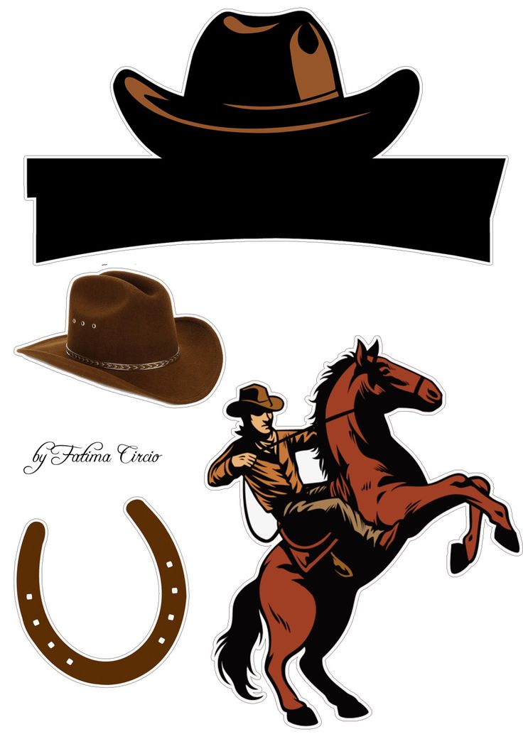 a cowboy hat, lasso, and other items are arranged on a white background