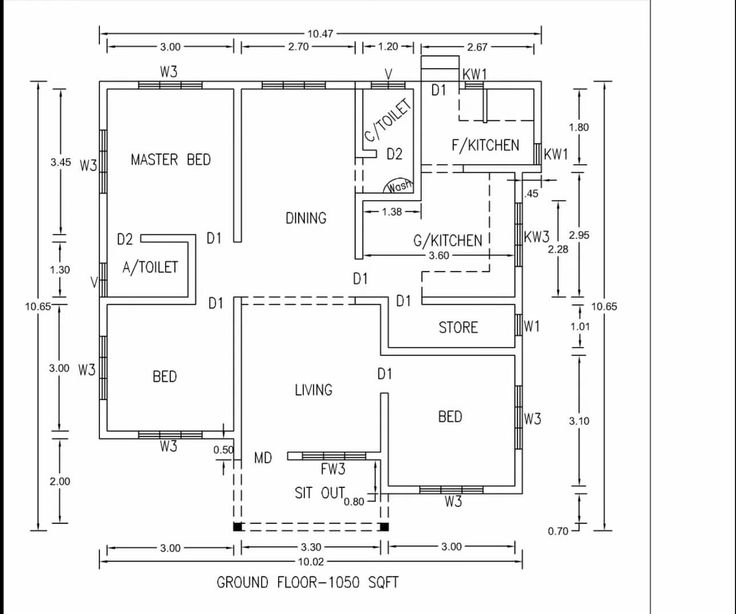 a drawing of a floor plan for a house with two rooms and one bedroom on the first