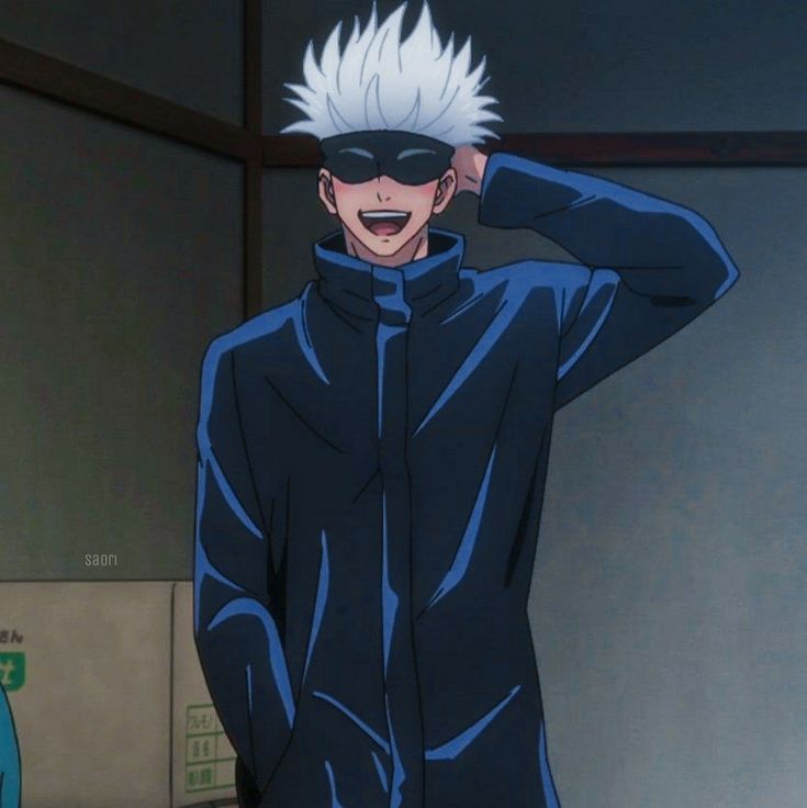 an anime character with white hair and black clothes