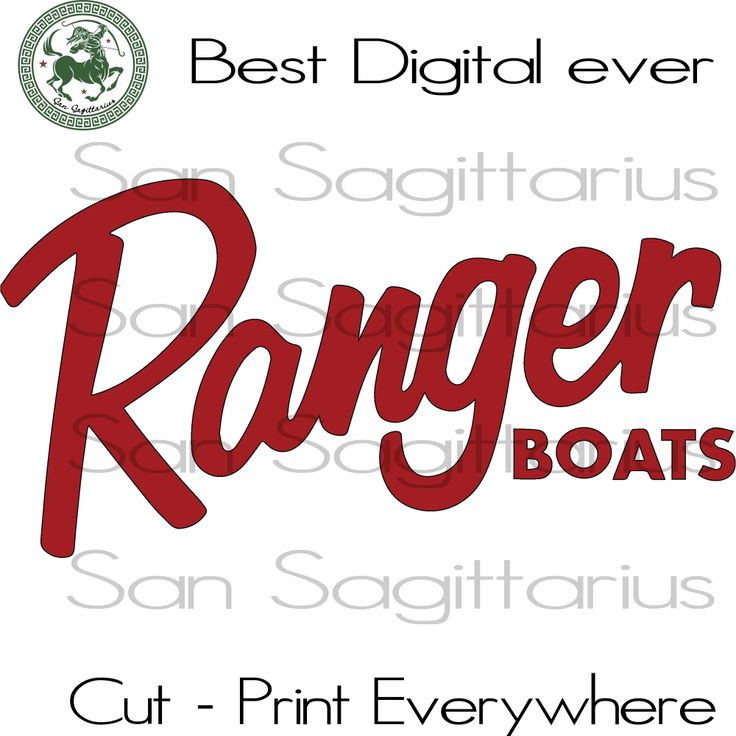 the logo for ranger boats cut - print everywhere is shown in red and black on a white background