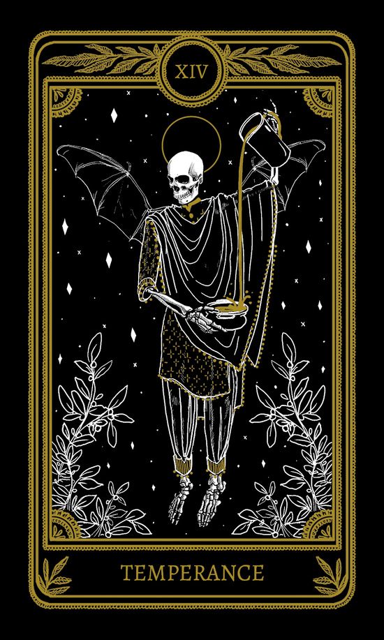 a tarot card with a skeleton holding an umbrella in it's hand and the word