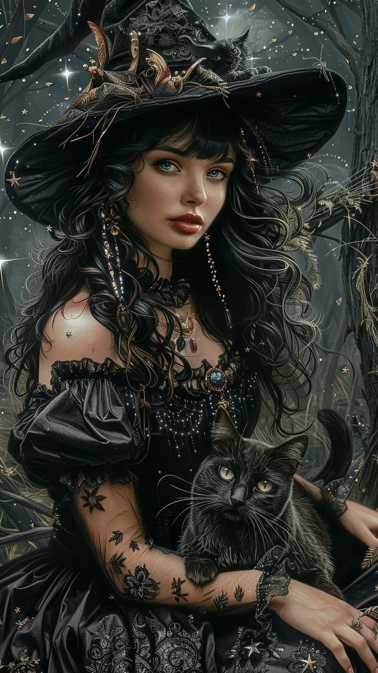 A beautiful witch with a black cat in 2024 | Beautiful witch, Witch ...