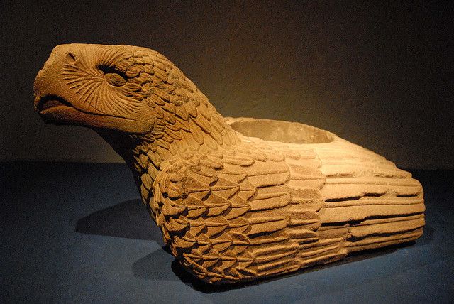 This large carved stone eagle is a cuauhxicalli - a vessel used to hold ...