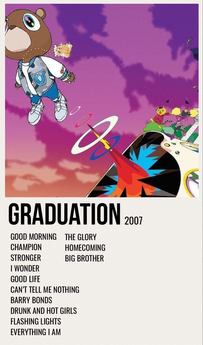 the poster for graduation shows an image of a bear flying through the air