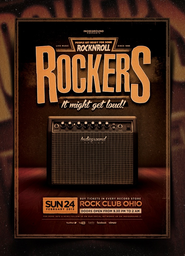 the poster for rock school featuring an amp