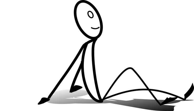 a stick figure sitting on the ground with his legs crossed