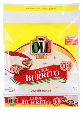 a bag of rice burritos on a white background with the words olde written in