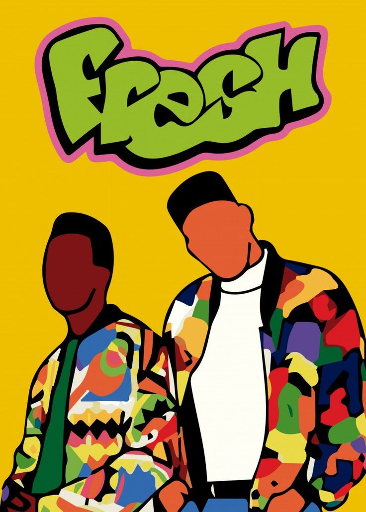 two men standing next to each other in front of a yellow background with the word fresh on it