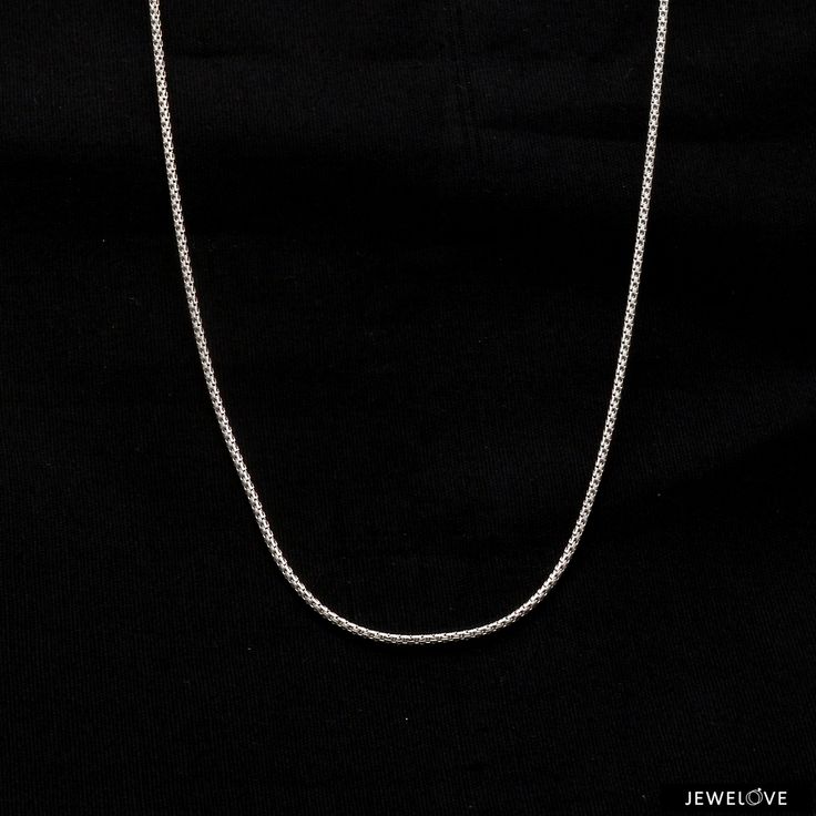 Platinum Chain by Jewelove Platinum Chain for Women Crafted in Platinum. The  is made in 95% pure platinum and hallmarked with Pt 950 for platinum purity. Metal : Platinum & Rose Gold  Platinum Purity : 95%  Gold Purity : 18K  Purity Mark : Pt 950 & 18K Gold  Finishing : Hi-polish Width : 1.25 mm Thickness : 1.25 mm Length : 16 / 18 / 20 / 22 / 24 / 26 inches (as selected above Estimated Gross Weight : 6.19 grams (18 inches) (4.19 Pt + 2.00 Gold) Certificate of Authenticity : Platinum Guild Inte Classic Silver Chain Necklace, Silver Chain Necklace For Anniversary, Classic White Gold Sterling Silver Chain Necklace, Silver Box Chain Necklace For Anniversary, Classic Silver Jewelry With Cable Chain, Classic Sterling Silver Chain Necklace For Anniversary, Minimalist White Gold Chain Necklace For Anniversary, Classic Silver Cable Chain Jewelry, Anniversary Silver Link Chain Necklace