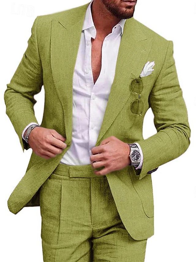 Men's Linen Suits Beach Wedding Summer Suits Solid Colored 2 Piece Tailored Fit One-Button Champagne Beige 2024 2024 - $95.99 Slim Fit Sets With Pockets And Notch Lapel, Fitted Sets With Suit Collar And Pockets, Slim Fit Suits With Lapel Collar For Spring, Slim Fit Suit With Lapel Collar For Spring, Slim Fit Spring Suits With Lapel Collar, Spring Slim Fit Suits With Lapel Collar, Slim Fit Single Breasted Set With Notch Lapel, Summer Suit Collar Sets With Pockets, Spring Formal Fitted Three-piece Suit