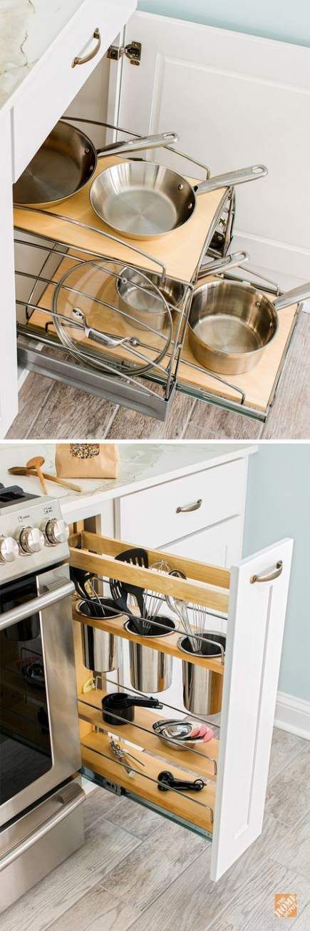 two pictures show the inside of an oven with pans and utensils in it