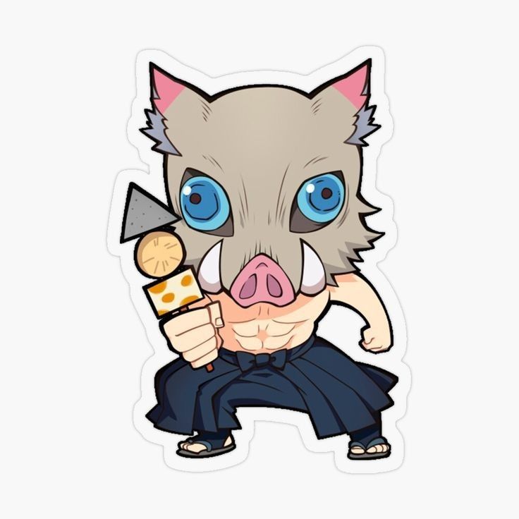 an animal sticker with blue eyes holding a hammer