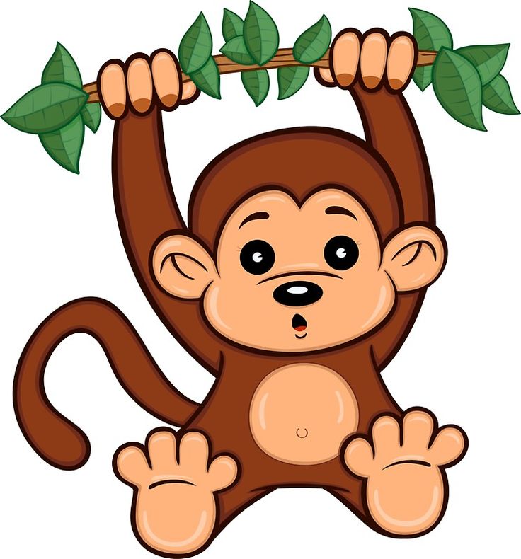 a cartoon monkey hanging from a branch with leaves on it's back and eyes closed