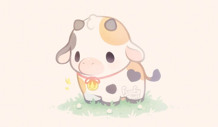 a cartoon cow with a bell around its neck