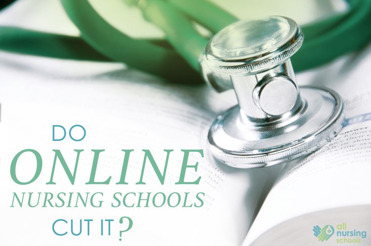 a stethoscope on top of an open book with the words do online nursing schools cut it?