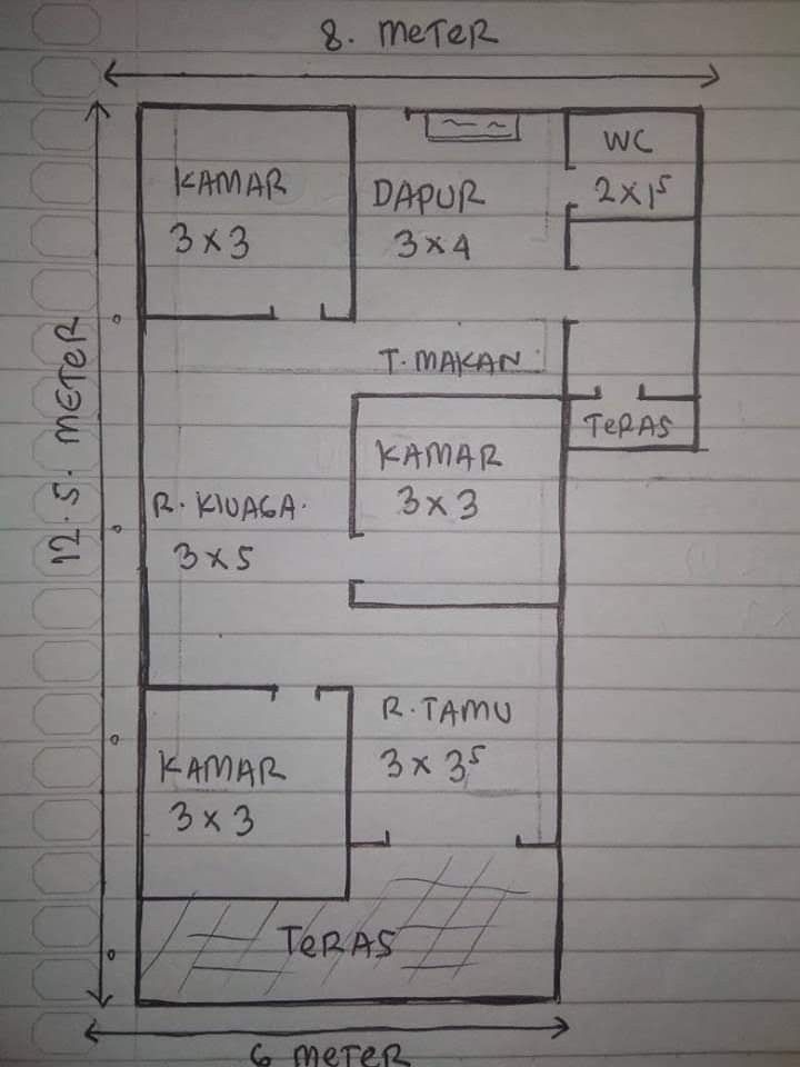 Desain rumah minimalis di 2024 | Denah rumah tiga kamar tidur, Desain ...