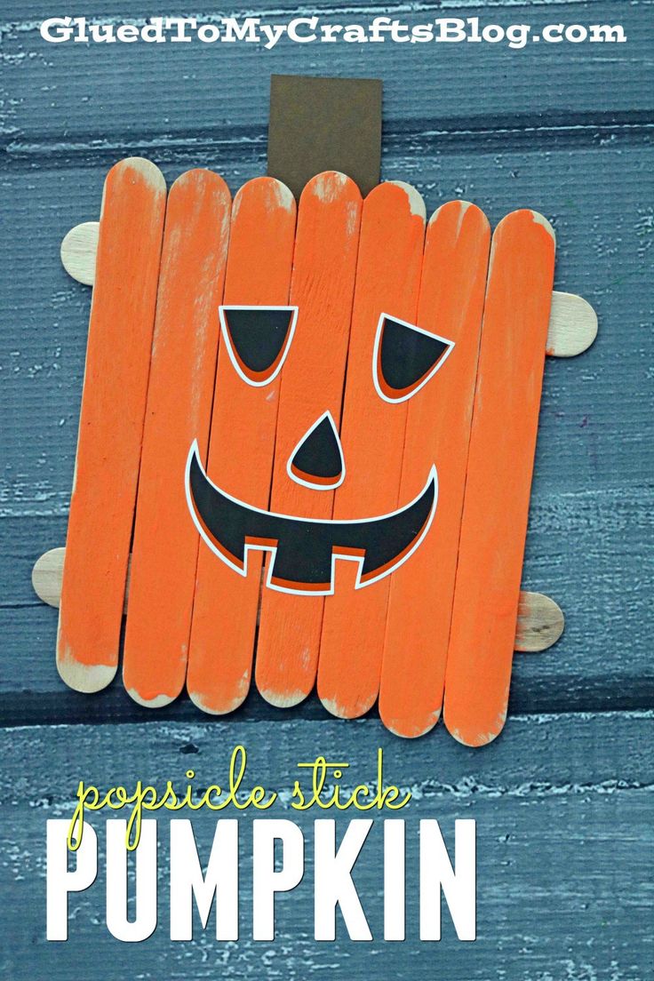 popsicle stick pumpkin craft for kids to make on the porch or in the yard