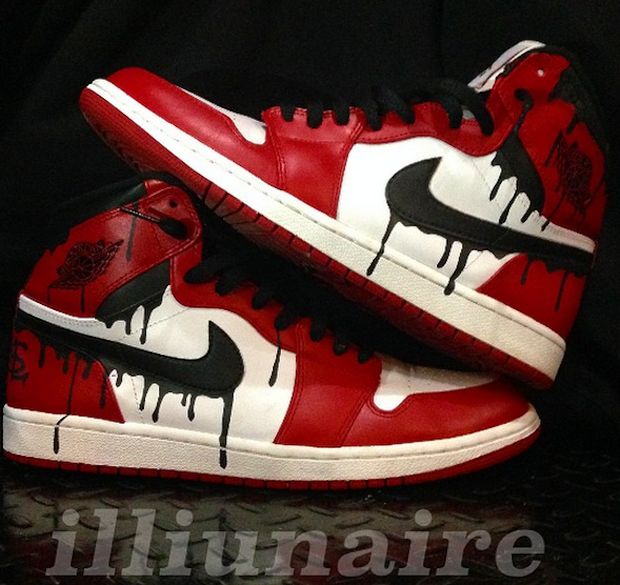 Drippy Air Jordan 1 Chicago Custom by Illiunaire Drippy Shoes Men, Red Custom Sneakers With Custom Artwork, Urban Red High-top Custom Sneakers, Urban Style Red Mid-top Custom Sneakers, Urban Red Custom Sneakers For Streetwear, Drippy Shoes, Jordan Original, Custom Hand-painted Red Sneakers, Fye Shoes