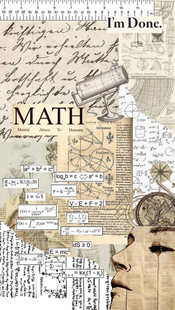 a collage of old letters and drawings with the words math written on top of them