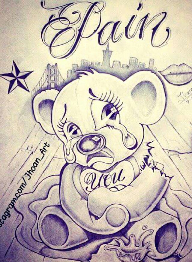 ♥ Teddy Tattoo, Prison Drawings, Gangster Drawings, Teddy Bear Drawing, Badass Drawings, Easy Girl, Chicano Love, Prison Art, Cholo Art