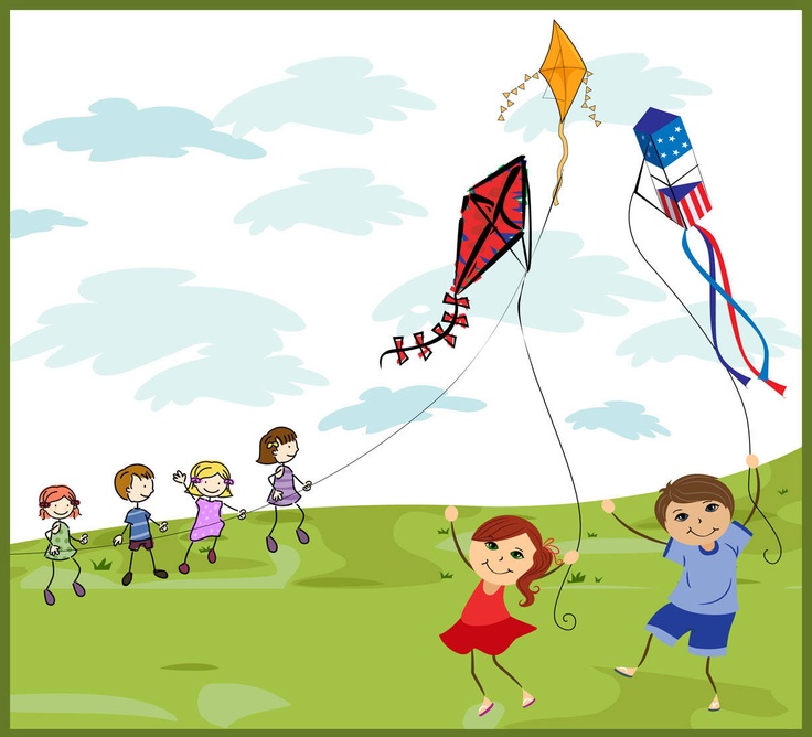 children are flying kites in the park