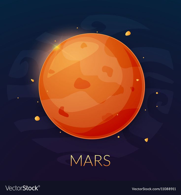 an orange planet with the name mars on it's side and gold dots around it