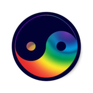 the yin symbol is painted in rainbow colors