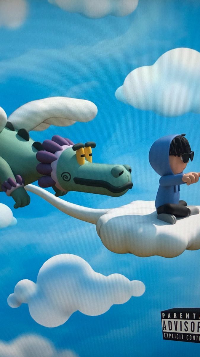 a cartoon character is flying in the sky with a dragon