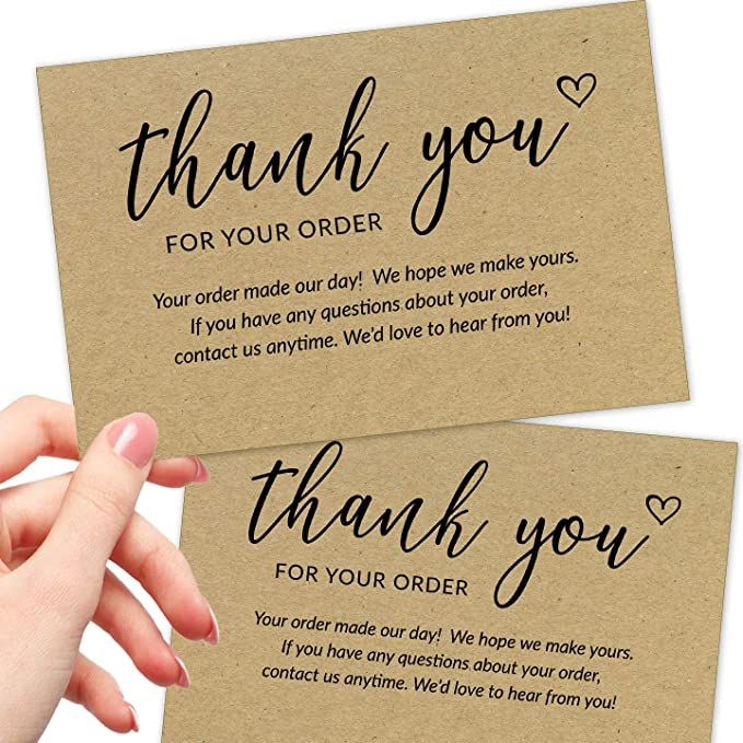 two thank you cards with handwritten words on the front and back of ...