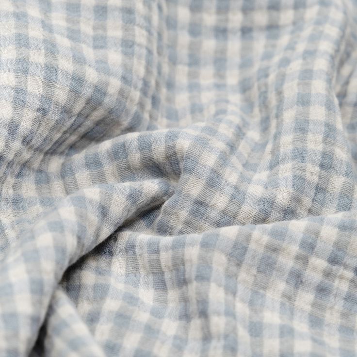 Gingham Organic Cotton Double Gauze - Sky/Ivory | Blackbird Fabrics Gauze Skirts, Cotton Gauze Fabric, Boxy Top, Double Gauze Fabric, Gauze Fabric, Double Gauze, Fabric Projects, Gingham Print, Open Weave