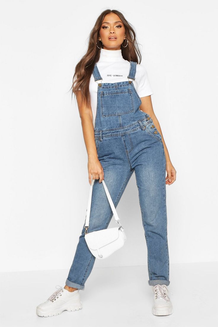 Boyfriend Denim Overalls | boohoo Jean Overall Outfits, Cute Overall Outfits, Denim Overalls Outfit, Overall Outfits, Perfect Jeans Fit, Jean Overall Dress, Overalls Outfits, Denim Dress Outfit, Overall Outfit