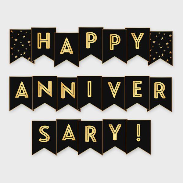 Happy Anniversary Printable Banner, Black & Gold Anniversary Party ...