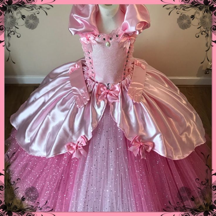 Buy Luxury Pink Princess Cinderella Aurora Costume Tutu Dress Satin ...