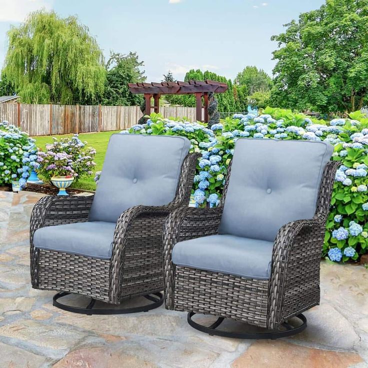 Gymojoy Carolina Gray Wicker Outdoor Rocking Chair with Baby blue ...