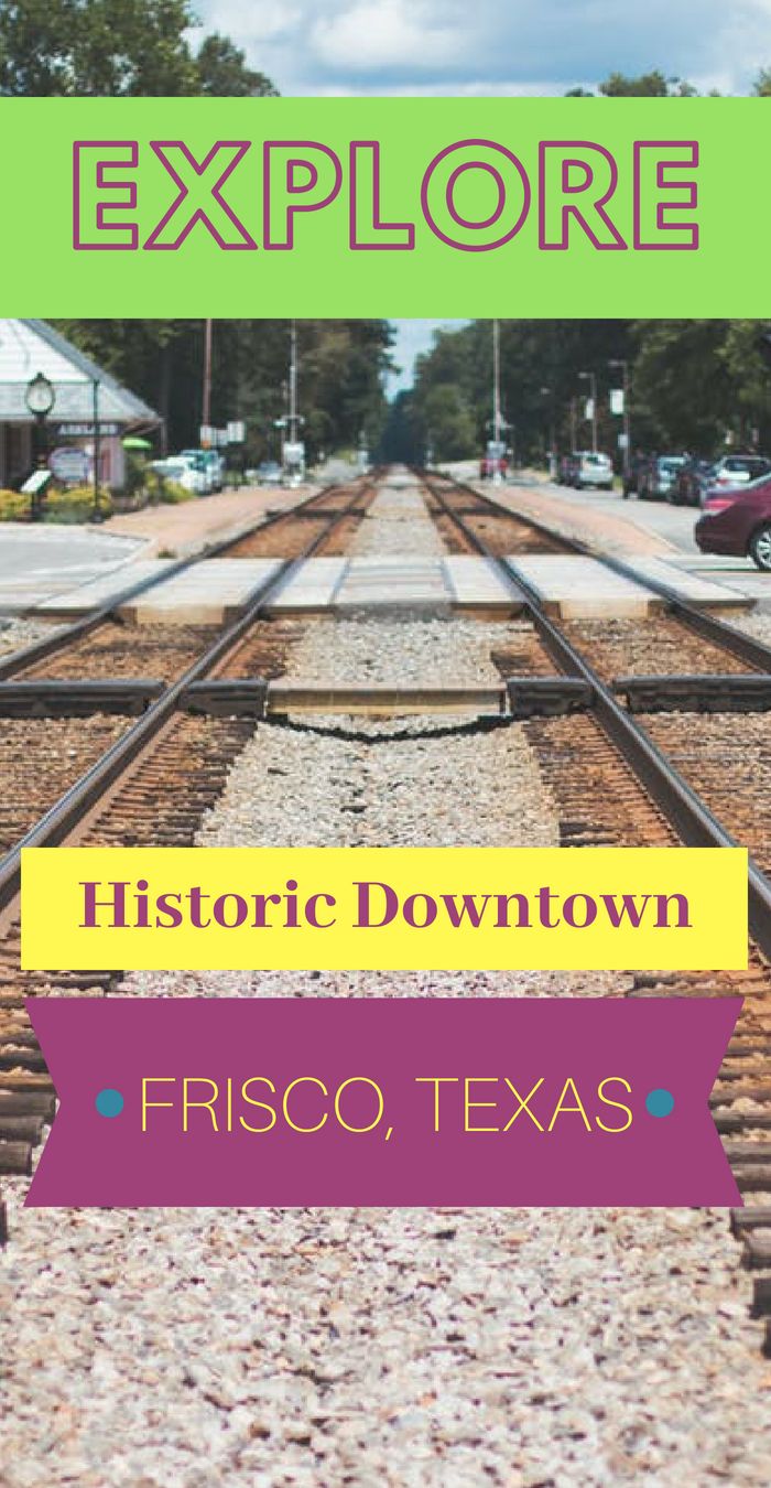 a train track with the words explore historic downtown frisco, texas