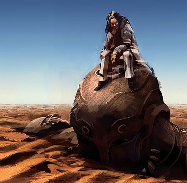 a man sitting on top of an elephant in the desert