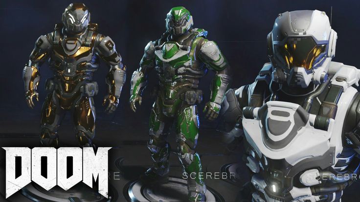 three different types of robot suits with the words,'doom'in front of them