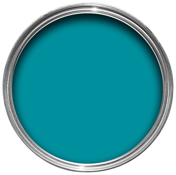 a blue paint can with the lid open and it's bottom half painted in dark teal