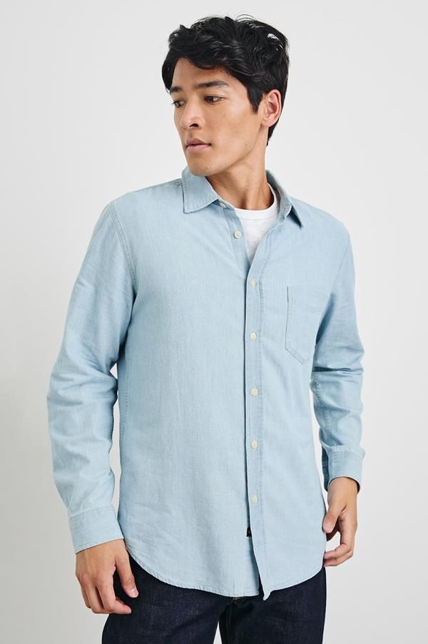 Look and feel amazing in this super soft, vintage inspired denim chambray shirt. Made from lightweight cotton chambray, this long sleeve collared button-down shirt features a vintage wash finish, classic fit, and patch pocket at chest.True to size100% CottonMachine Wash Cold. Tumble Dry Low. Remove Promptly. Do Not Bleach. Classic Long Sleeve Light Indigo Shirt, Classic Light Indigo Long Sleeve Shirt, Classic Light Indigo Button-up Shirt, Classic Collared Denim Shirt, Medium Wash Chambray Collared Shirt, Classic Shirt With Spread Collar In Medium Wash, Classic Medium Wash Shirt With Spread Collar, Light Wash Denim Collared Shirt, Classic Light Indigo Denim Shirt