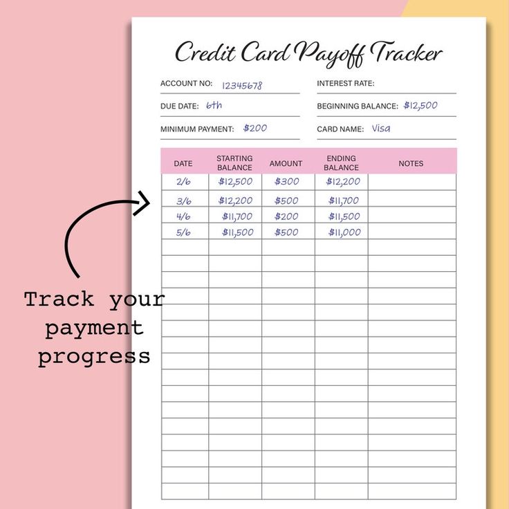 a printable credit card pay tracker with the words track your payment progress on it