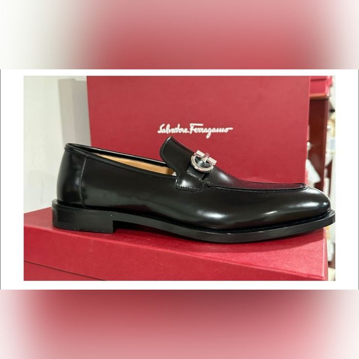 Salvatore Ferragamo New With Original Box Multiple Sizes Style Ree Color Black Luxury Loafers With Red Sole And Plain Toe, Luxury Loafers With Red Sole, Luxury Black Loafers With Leather Lining, Luxury Loafers With Red Sole For Business, Luxury Business Loafers With Red Sole, Luxury Black Loafers For Semi-formal Occasions, Designer Formal Loafers With Rubber Sole, Luxury Formal Loafers With Branded Insole, Designer Loafers With Leather Sole For Galas