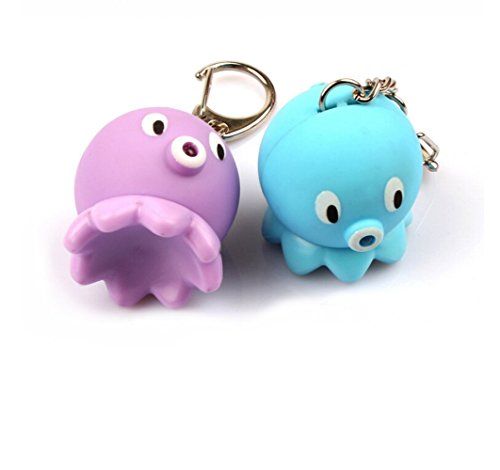 two keychains shaped like octopuses with eyes and nose on each one side