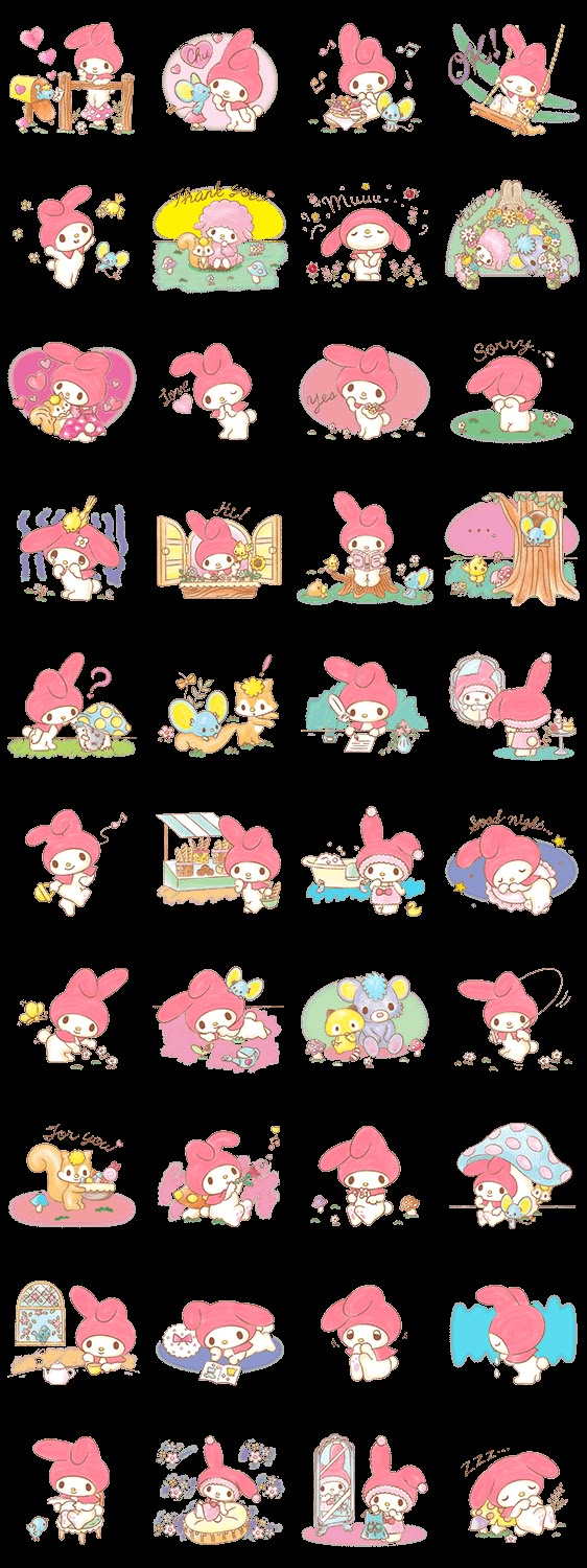 cartoon character stickers with pink hair and red hat on them, all in different positions