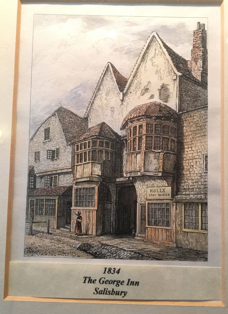 the george inn, selshurst framed in wooden frame with hand - colored drawing