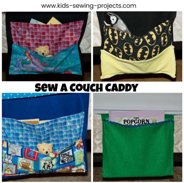 four different bags with the words sew a couch caddy