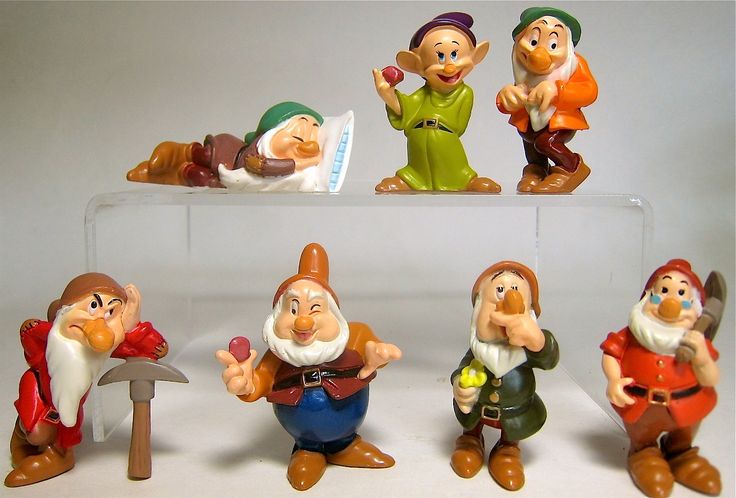 seven snow white and seven dwarfs figurines on display