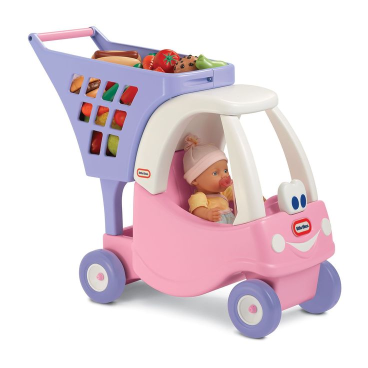 a toy shopping cart with a baby in it