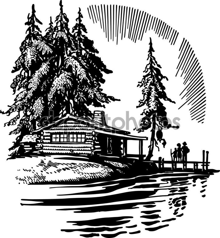 a house by the water with trees