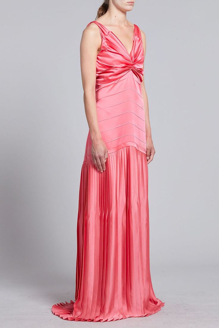 Marni plisset sleeveless gown in pink candy. 72% Acetate Woven, 28% Viscose-Rayon Woven Dry Clean Made in Italy Pink Silk Pre-draped Maxi Dress, Pink Pre-draped Maxi Dress For Cocktail, Pre-draped Pink Silk Evening Dress, Spring Silk Pleated Evening Dress, Pink Ruched Pre-draped Evening Dress, Evening Pink Ruched Maxi Dress, Pink Dress With Pleated Bodice, Pink Long Dress With Pleated Bodice, Spring Pink Evening Dress With Pleated Bodice